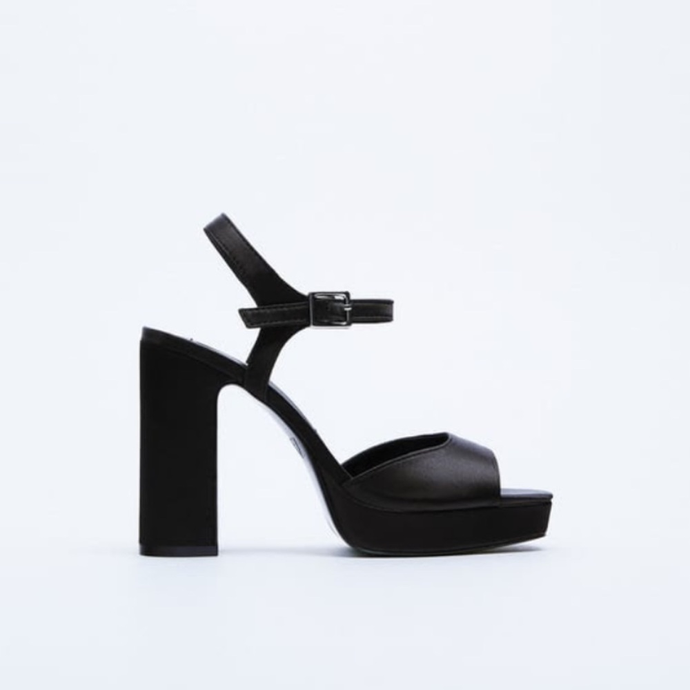 Zara Black Satin High Heel Platform Sandal